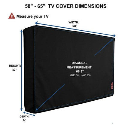 iBirdie Outdoor TV Cover 60 to 65 inch Weatherproof, Cover Size 58''L x 37''H, Waterproof for Outside Flat Screen 60 to 65 inch TV, Black, 600D Thick Fabric Screen Protector with Bottom