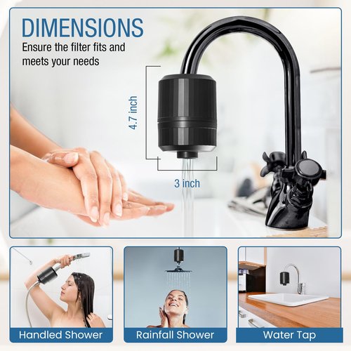 EVERGLOW High-Output Shower Filter, 100% Removes Chlorine, Moisturizes Dry Itchy Skin, Skin and Hair, Helps with Dandruff, Eczema and Vitamin C Infused and Water Softener, 4.7” - Black