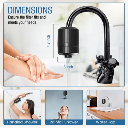 EVERGLOW High-Output Shower Filter, 100% Removes Chlorine, Moisturizes Dry Itchy Skin, Skin and Hair, Helps with Dandruff, Eczema and Vitamin C Infused and Water Softener, 4.7” - Black