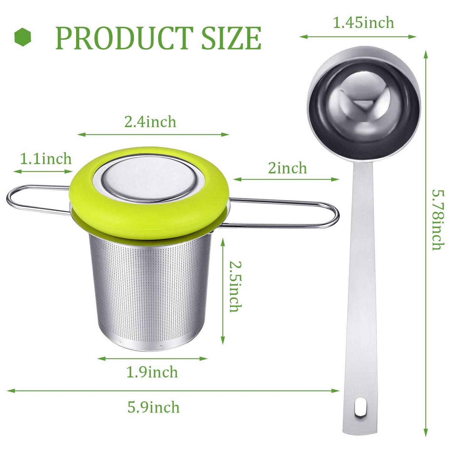 2 Pieces Tea Infusers with Tea Scoop Stainless Steel Tea Strainer Folding Handle Tea Filter Fine Mesh Strainer Brewing Basket with Silicone Lid for Loose Leaf Tea