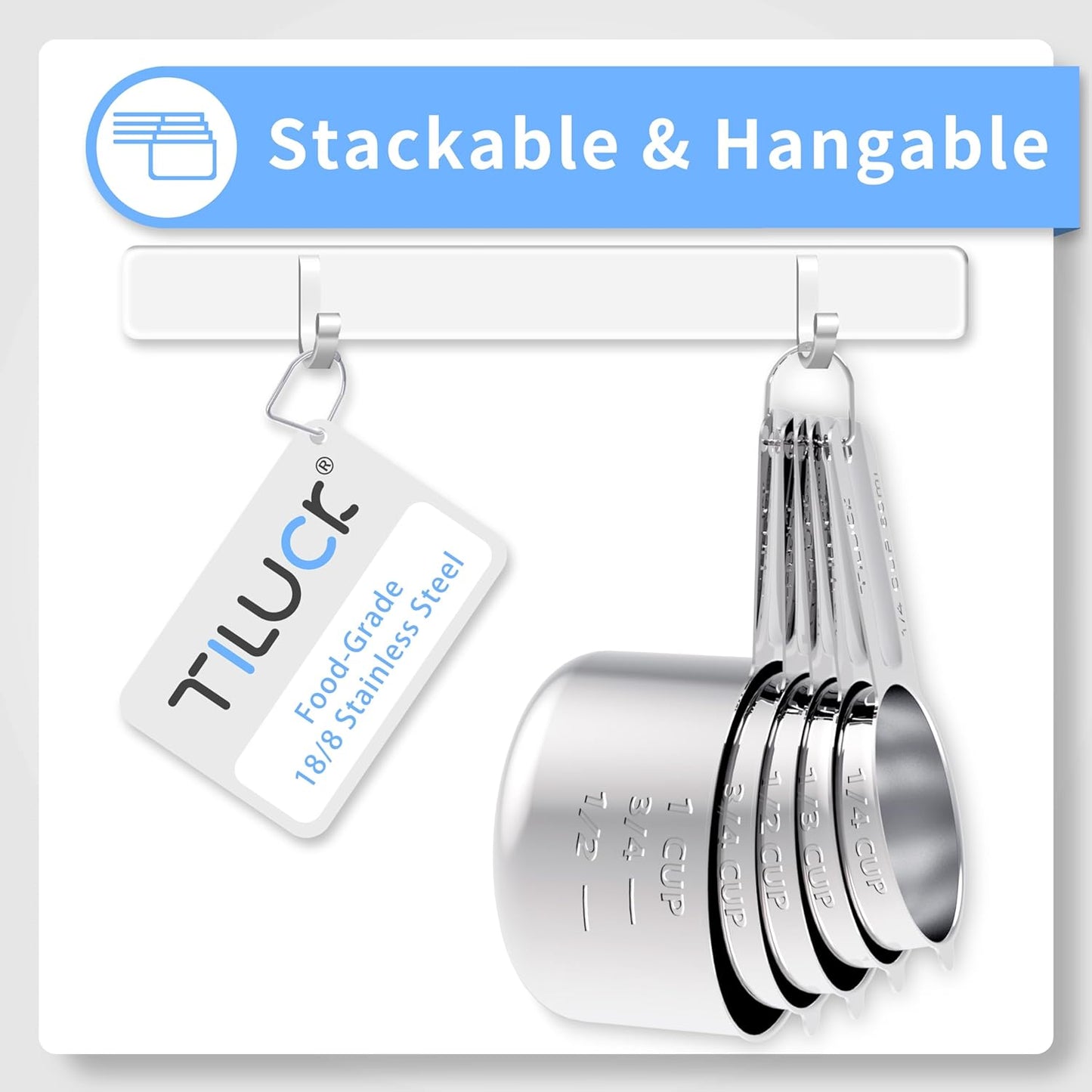 TILUCK Stainless Steel Measuring Cups Set - Essential Kitchen Gadgets for Cooking & Baking | Set of 5