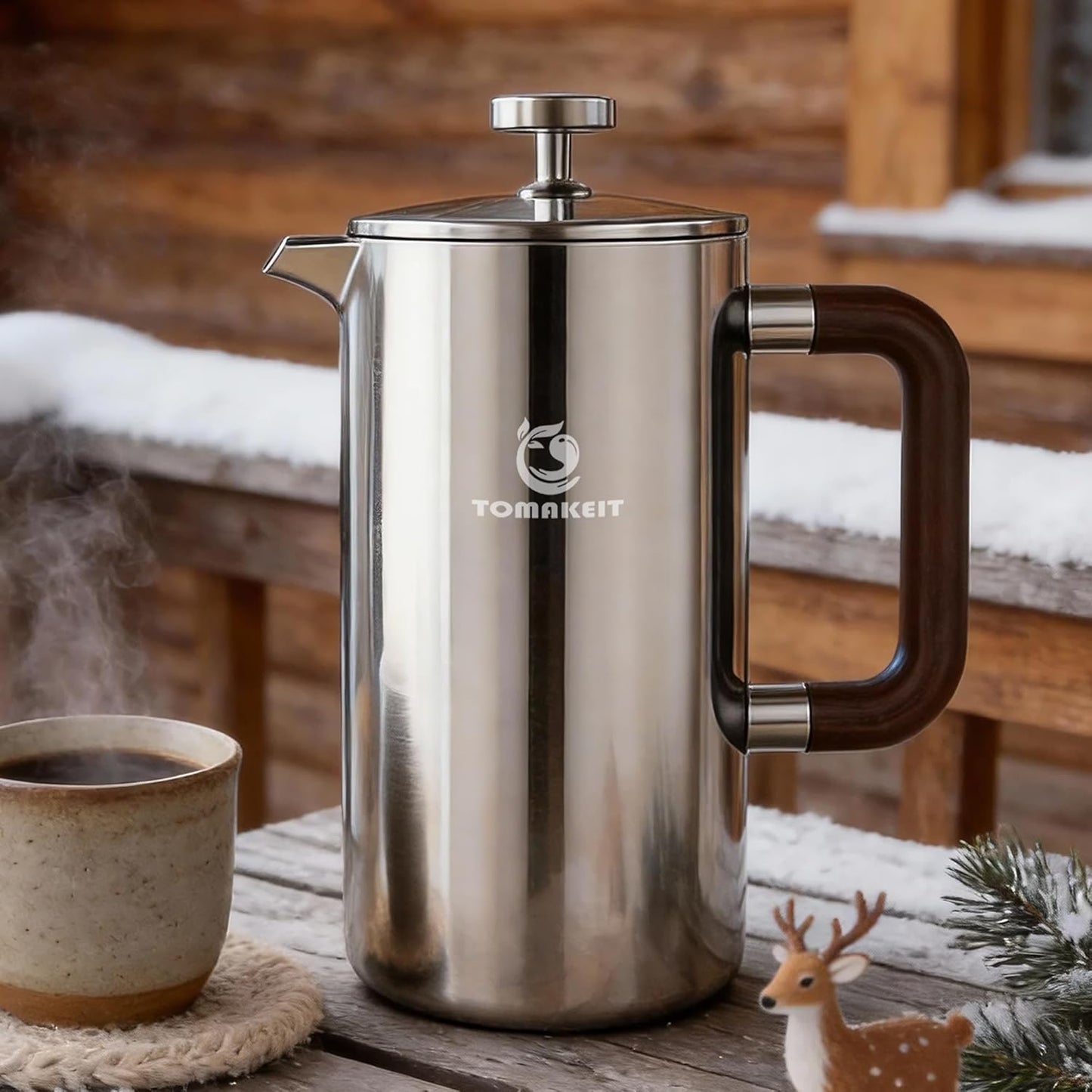 Skiennix French Press Coffee Maker - Durable 304 Stainless Steel, Easy Clean & Leak-Proof | 1L/34 Oz (Silver Upgrade)
