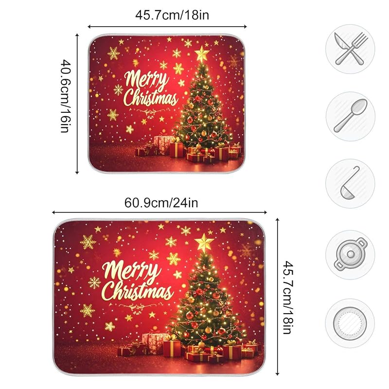 Christmas Dish Drying Mat 18x24in - Quick-Absorb Dish Rack Pad for Kitchen (Variation: Christmas #9+18x24in)