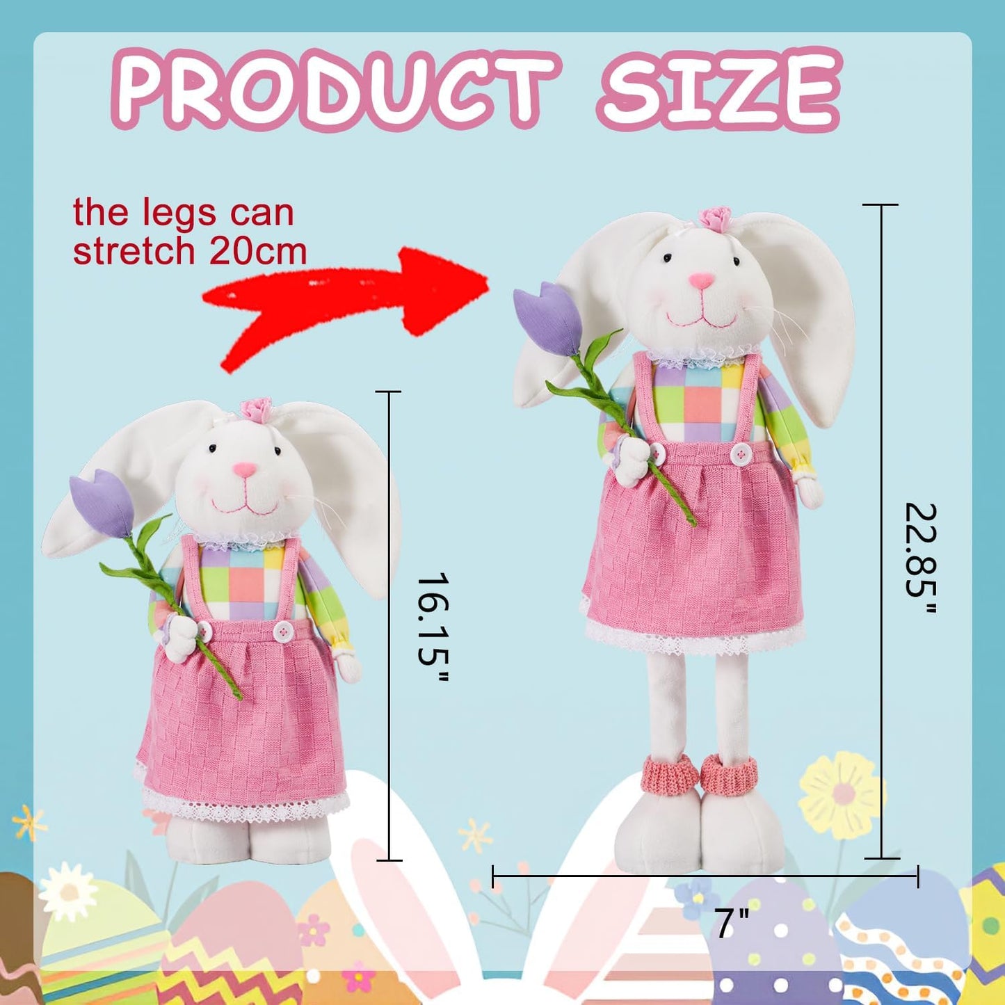 Skiennix Standing Easter Bunny Decor - Plush Gnome Figurine with Stretchable Legs | Cute Pink Spring Decoration for Home and Office