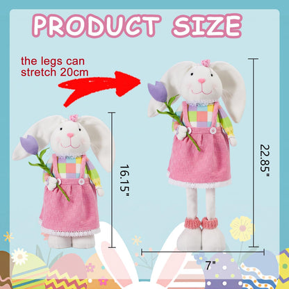 Skiennix Standing Easter Bunny Decor - Plush Gnome Figurine with Stretchable Legs | Cute Pink Spring Decoration for Home and Office