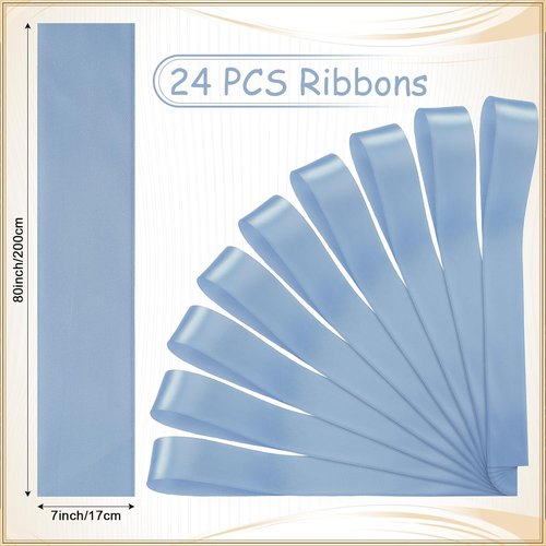 Daifunli Wedding Bows - Elegant Dusty Blue Satin Chair Decorations | 24 Pcs Aisle Ribbons for Ceremonies