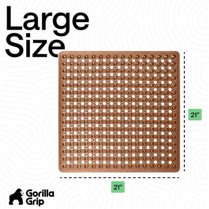 GORILLA GRIP Patented Square Shower Stall Mat, Small Bathtub Floor Mats for Stand Up Showers with Suction Cups and Drainage Holes, Machine Wash, Soft on Feet, Bathroom Accessories 21x21 Inch, Brown
