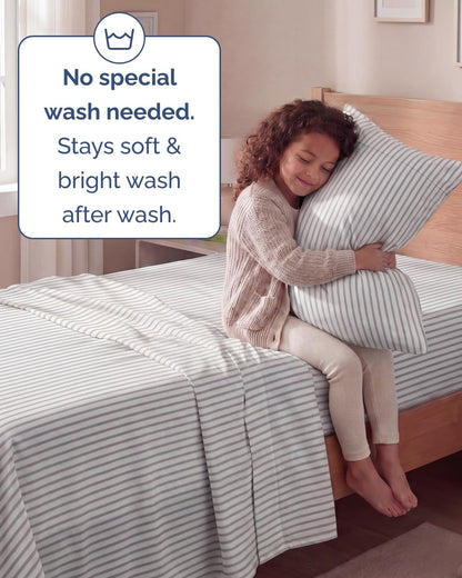 Skiennix Twin Size 3-Piece Sheet Set - Comfy Cooling Bed Sheets - Luxury Grey Stripes - Deep Pockets, Soft & Wrinkle-Free