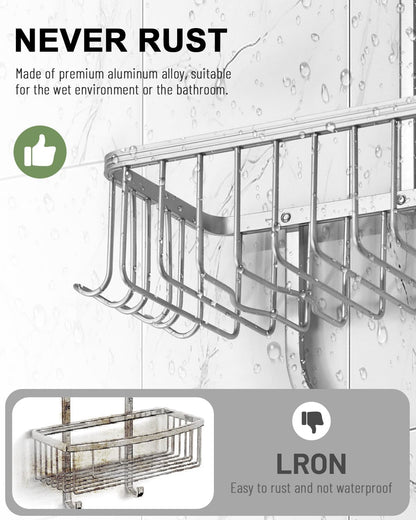 Regine Shower Caddy - Rust-Resistant Aluminum Hanging Organizer with 6 Hooks for Razors & Sponges | Silver
