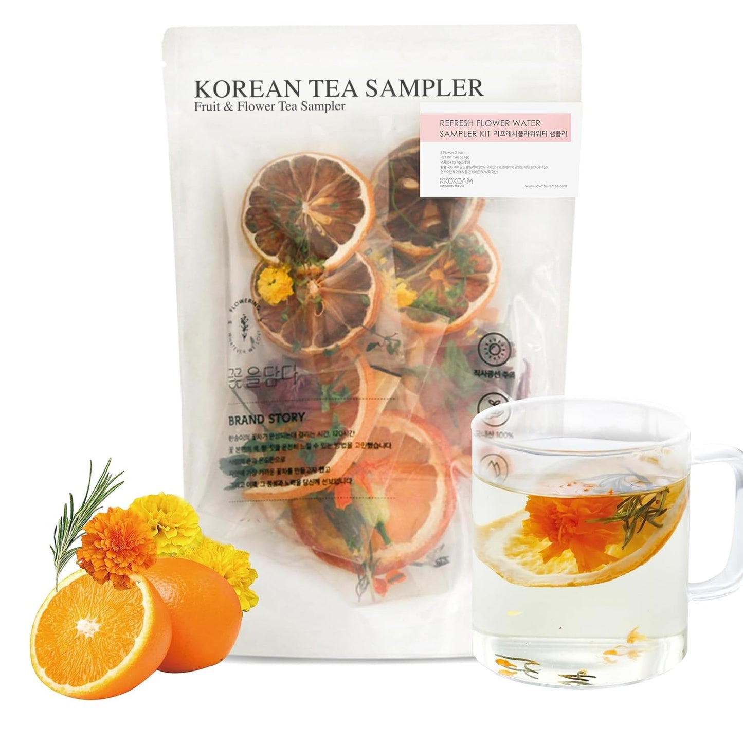 KKOKDAM Fruit Tea & Flower Tea Set Sampler - Loose Leaf Tea Set, Fancy Tea Variety Pack, Korean Tea Sets, Unique Tea Gifts, Loose Leaf Teas - 6 Count