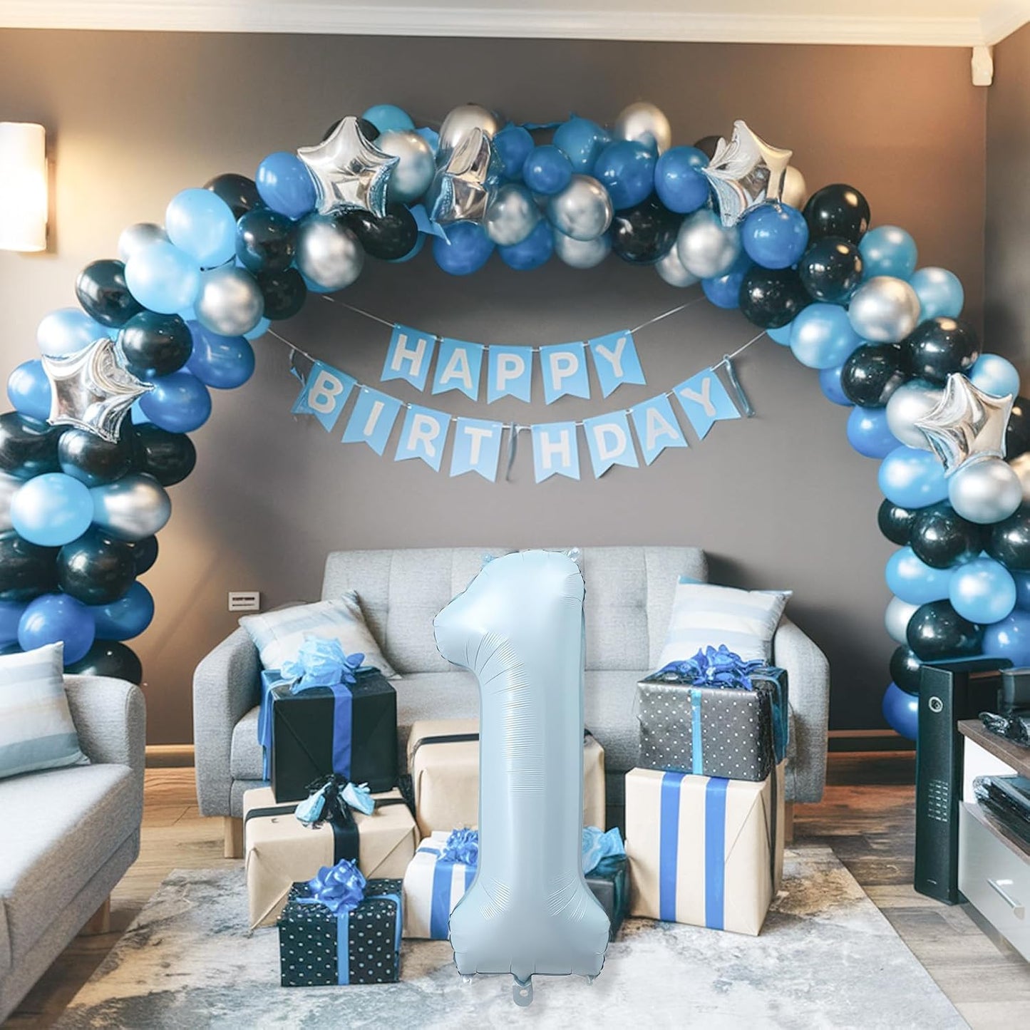 Big Number 1 Balloon - Light Matte Sky Blue Foil 40 Inch - Giant 1st Birthday Decor for Boys & Girls