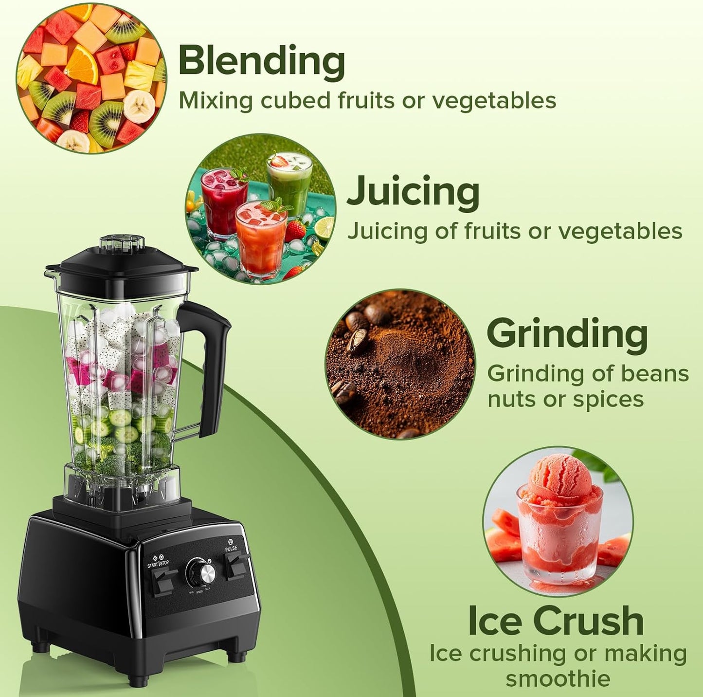 Skiennix Blender - Powerful Smoothie Maker with 68Oz Pitcher & 20Oz Juicer Container | Black