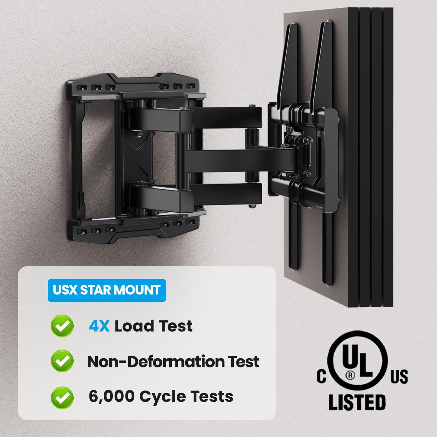 USX STAR Full Motion TV Wall Mount Bracket - Fits 37-90 Inch TVs, Swivel & Tilt, Max VESA 600x400mm, Holds 132lbs