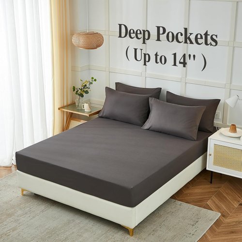 ILAVANDE Queen Sheets Set - Luxury 1800 Series Microfiber, Wrinkle-Free & Breathable | 6-Piece in Neutral Grey