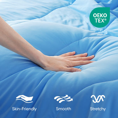 EASELAND Lyocell Cooling Comforter King Size, Cooling Blanket for Hot Sleepers, All-Season Double-Sided Quilt Stretch Fabric, Q-Max>0.45, Breath Ice Blanket, Soft Lightweight, Blue (90"×108")