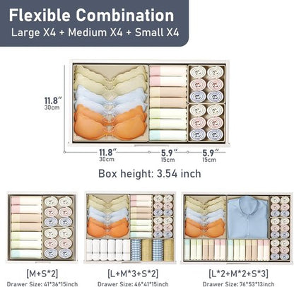 DIMJ Drawer Organizer - 12 Pack Foldable Fabric Storage Bins for Clothes | Beige Dresser Dividers