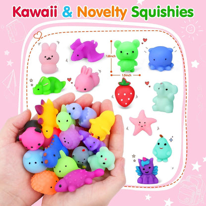 Yunaking 130PCS Kawaii Squishies - Stress Relief Fidget Toys for Kids | Perfect Party Favors & Classroom Prizes