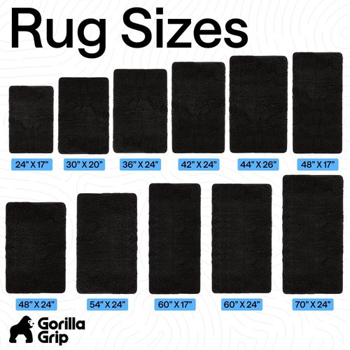 GORILLA GRIP Bath Rug Mat 44x26, Thick Soft Absorbent Chenille, Quick Dry Microfiber Mats, Rubber Backing Washable Shower Floor Rugs, Bathmat Runner, US Designed Bathroom Home Decor Accessories Black
