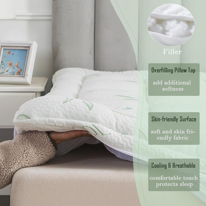 WhatsBedding Queen Mattress Topper - Soft Pillow Top with Deep Pocket & 7D Spiral Fiber Filling