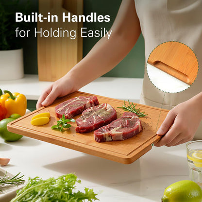 Zarler Bamboo Cutting Boards - Durable Wooden Chopping Board Set with Juice Grooves | XL Size Ideal for Meal Prep