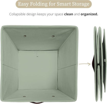 DECOMOMO Storage Bins - Fabric Cube Storage Bins with Labels | 10.5" x 11" | Set of 6, Sage Green
