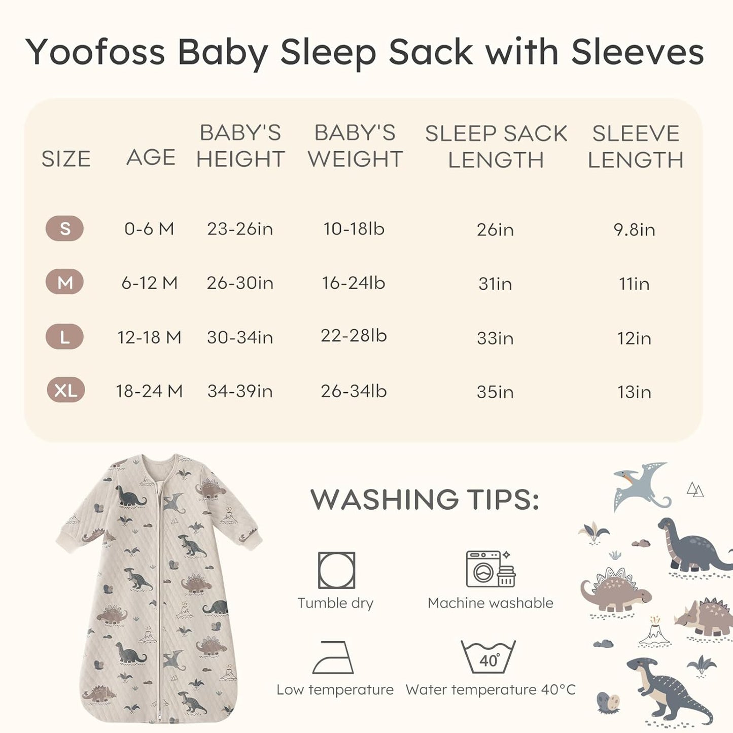 Yoofoss Baby Sleep Sack - Organic Cotton Long Sleeve Wearable Blanket for Infants 6-12 Months | 1.0 Tog