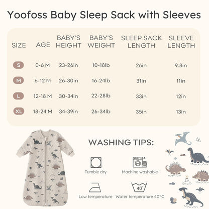 Yoofoss Baby Sleep Sack - Organic Cotton Long Sleeve Wearable Blanket for Infants 6-12 Months | 1.0 Tog