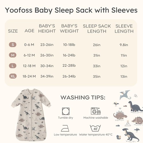 Yoofoss Baby Sleep Sack 6-12 Months 1.0 Tog Long Sleeve Sleep Sack Organic Cotton Wearable Blanket for Infants 2-Way Zipper Quilted Sleeping Sacks(Medium)