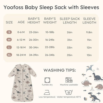 Yoofoss Baby Sleep Sack 6-12 Months 1.0 Tog Long Sleeve Sleep Sack Organic Cotton Wearable Blanket for Infants 2-Way Zipper Quilted Sleeping Sacks(Medium)