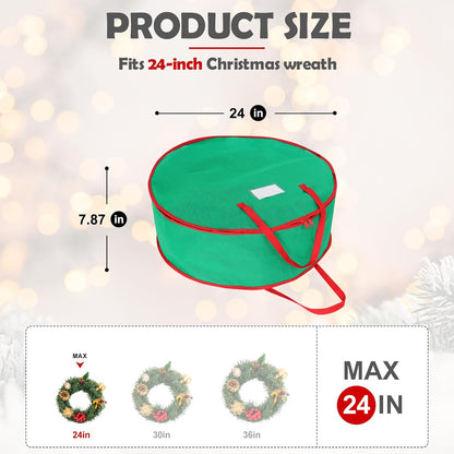 Regine Switzerland 24-Inch Christmas Wreath Storage Bag - Durable Double Zipper & Card Slot - Green