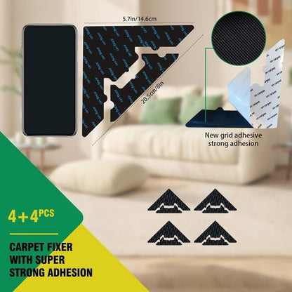 Large Non-Slip Rug Pads by [Brand Name] - 8 Pcs Reusable Double-Sided Carpet Tape for Hardwood Floors