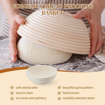 Dimpola Banneton Bread Proofing Basket Set - Handmade Rattan Sourdough Bowl | Round Design