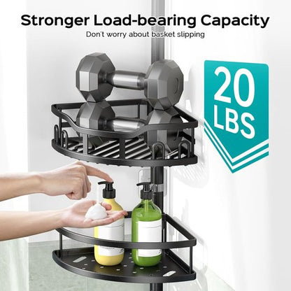HAMITOR Corner Shower Caddy - Rustproof 4-Tier Bathroom Organizer for Shampoo & Soap - Adjustable 47-121 Inch Black Rack
