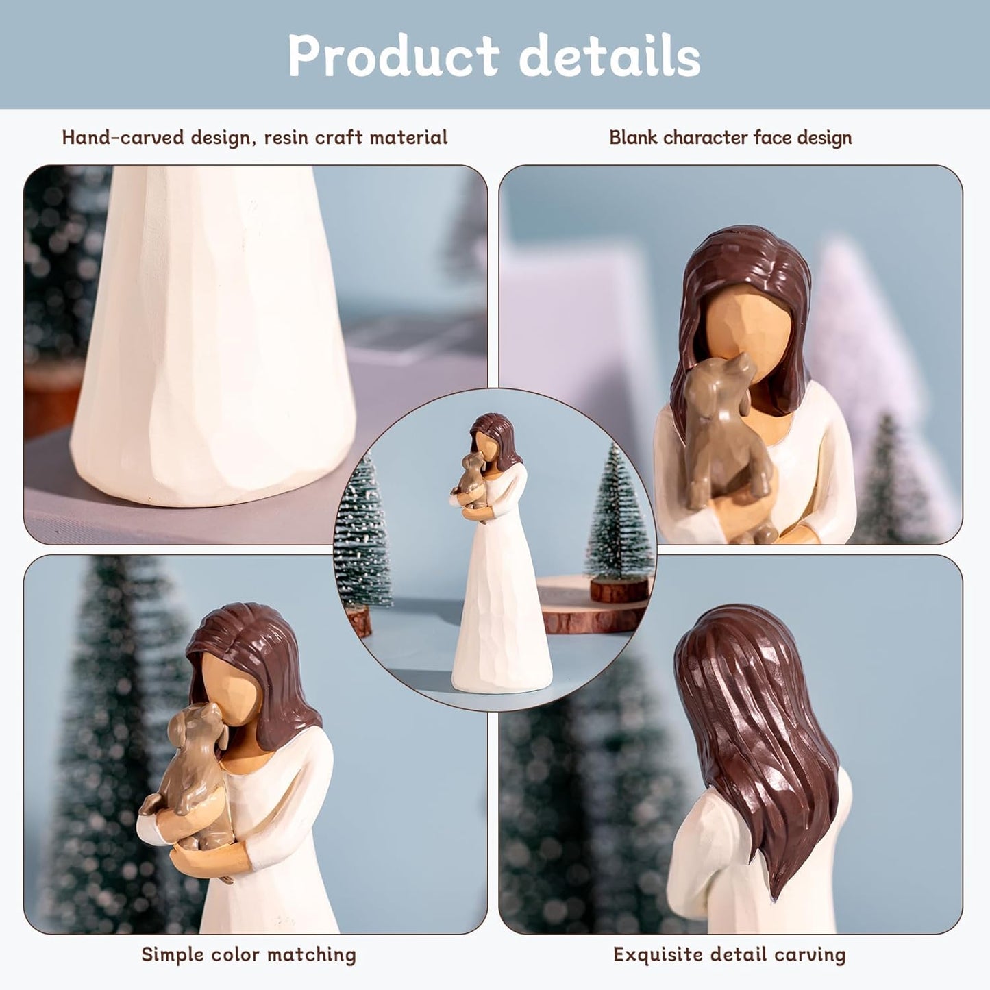 Skiennix Dog Memorial Gifts - Hand-Painted Resin Figurine of Girl Hugging Dog | Thoughtful Friendship Decor