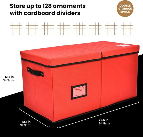 Holiday Cheer Premium Christmas Ornament Storage - 8 Tray Container with Dividers for 128 Ornaments