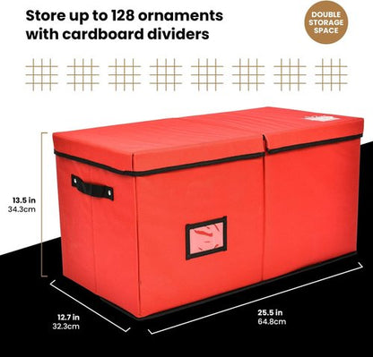Holiday Cheer Premium Christmas Ornament Storage - 8 Tray Container with Dividers for 128 Ornaments