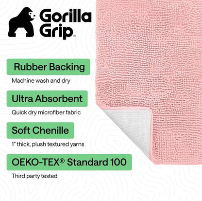 GORILLA GRIP Bath Rug Mat - Soft Absorbent Chenille | Quick Dry Microfiber, 44x26, Light Pink