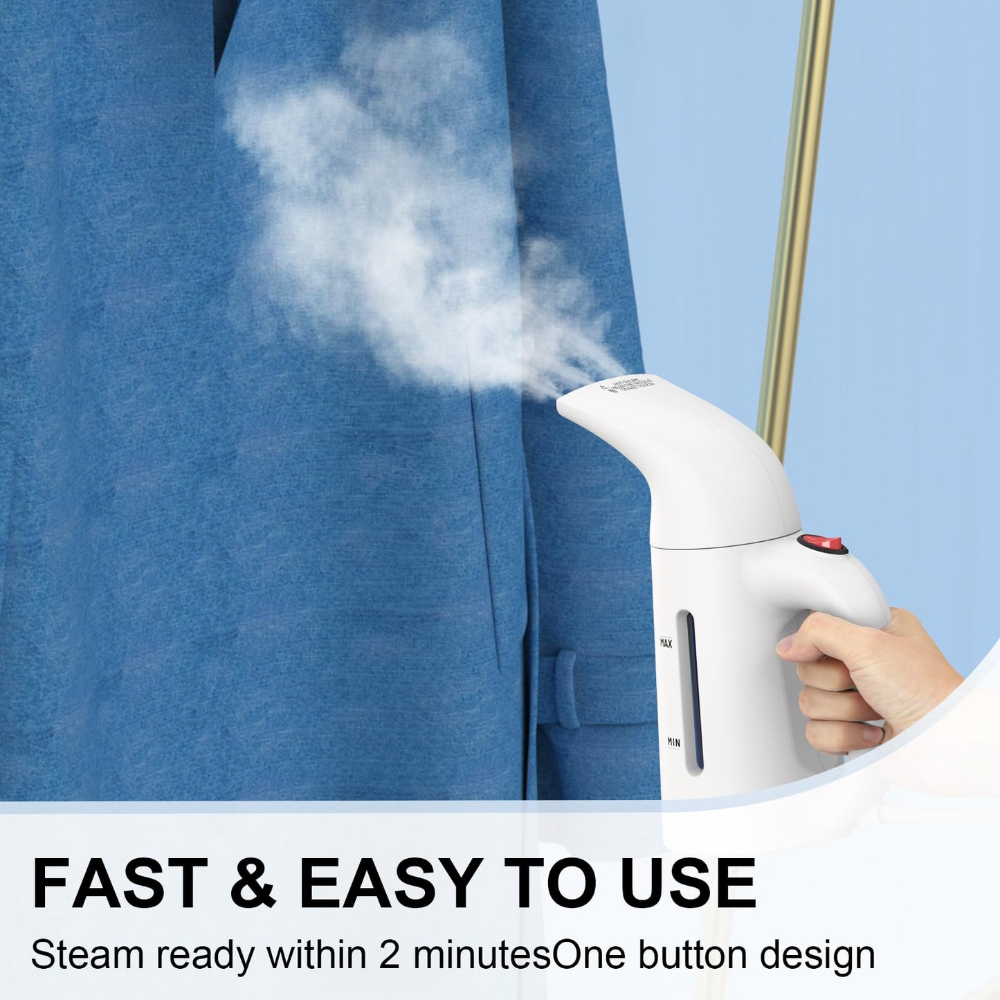 Steamer for Clothes Handheld,Portable Clothes Steamer Remove Wrinkle, 230ml Capacity Garment Steame Ideal for ALL Fabrics, 12 minutes Continuous Steam, One button Design, Easy to Use, mini (White)
