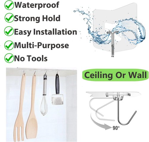 Heavy Duty Adhesive Hooks 24 Pack - No Drill Plastic Hangers Hold 15 lbs | Ideal for Bathroom, Kitchen & Bedroom