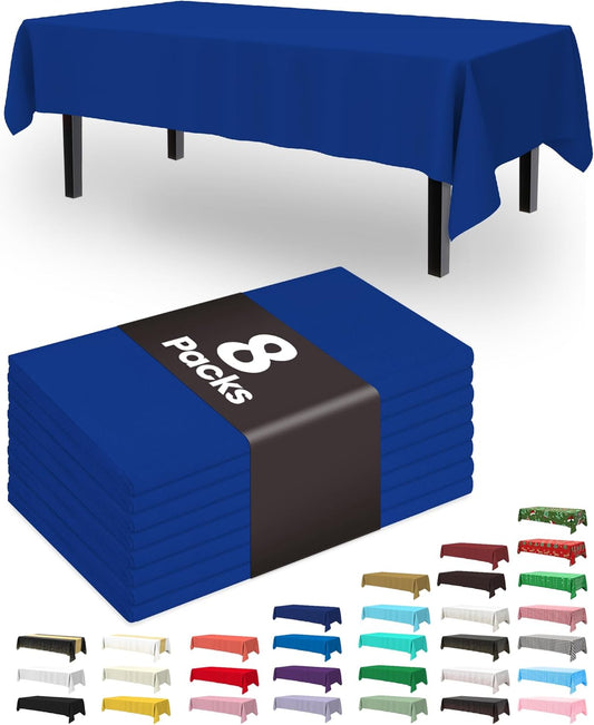 Pureegg Disposable Plastic Tablecloths - 54 x 108 Inch, Leakproof & Sturdy, Navy Blue | 8 Pack for Graduation Party