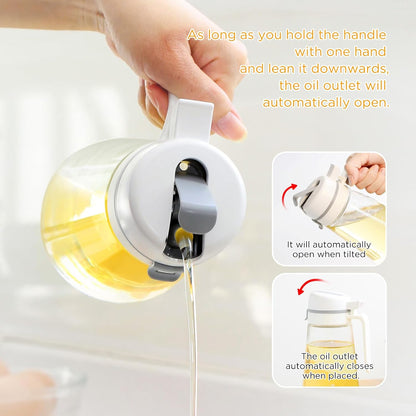 Skiennix Auto Flip Glass Olive Oil Dispenser - 22oz Clear Cruet with Measurement Scale
