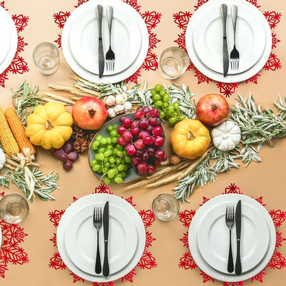 Snowflake Placemats Set of 6 Red Round Vinyl Table Mats - 15x15 inch (Variation: Red+6PCS)