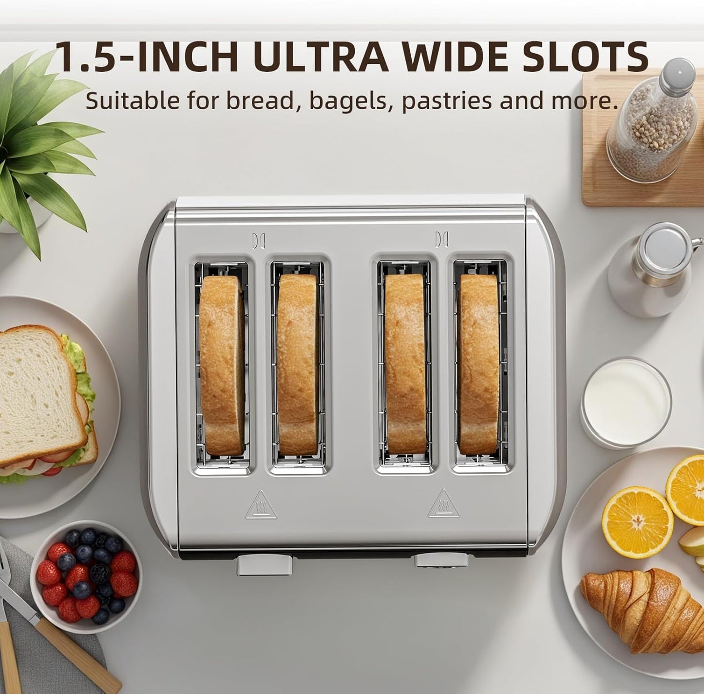 Skiennix 4-Slice Stainless Steel Toaster - 6 Browning Settings, Removable Crumb Tray, Perfect for Bagels & Waffles