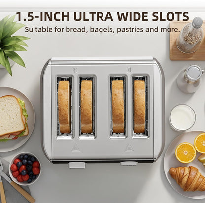 Skiennix 4-Slice Stainless Steel Toaster - 6 Browning Settings, Removable Crumb Tray, Perfect for Bagels & Waffles