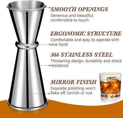 9 Pieces Jigger for Bartending Cocktail 2 oz 1 oz 304 Stainless Steel Glass Measuring Cup Shot Measure Cup Double Japanese Jigger for Bartender Bar Supplies(Silver)
