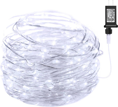 Minetom 100 LEDs Fairy Lights - 33 Ft Waterproof Starry String Lights on Silver Wire | Pure White for Weddings & Parties