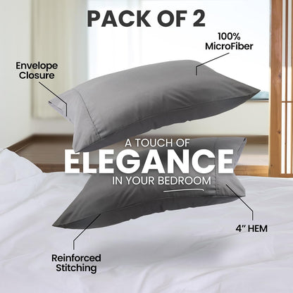 Utopia Bedding Pillow Cases - Soft Brushed Microfiber | Queen Size 2-Pack, Oeko-TEX Certified, 20x30 Inches (Grey)