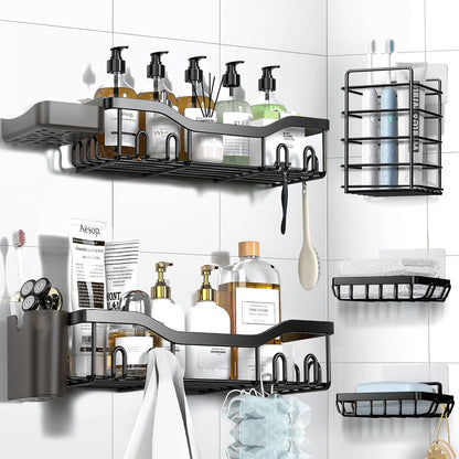 NESOMI Shower Caddy - Rustproof Stainless Steel Organizer with Soap Dish & Hooks | 7-Pack Large Capacity