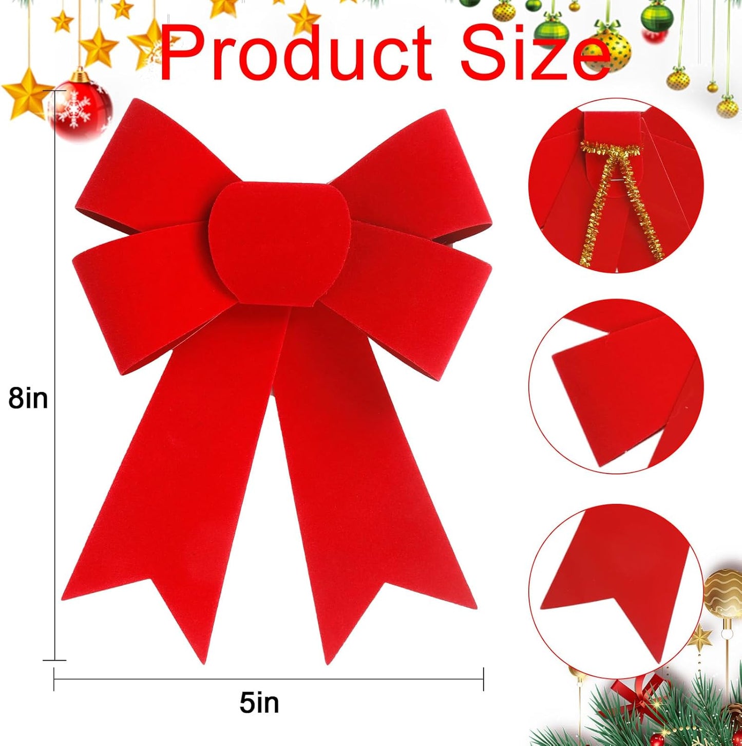 Regine Switzerland 12 PCS Red Velvet Bows - 5x8 Inch Christmas Decorations for Trees & Wreaths
