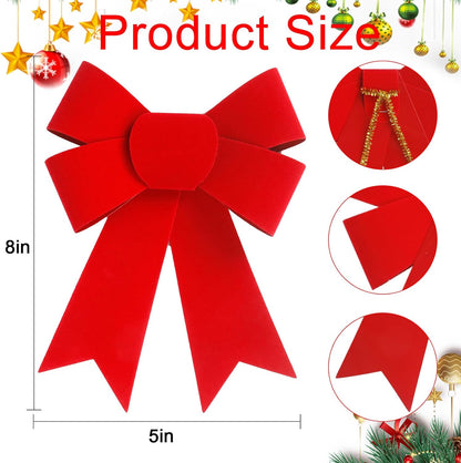 Regine Switzerland 12 PCS Red Velvet Bows - 5x8 Inch Christmas Decorations for Trees & Wreaths